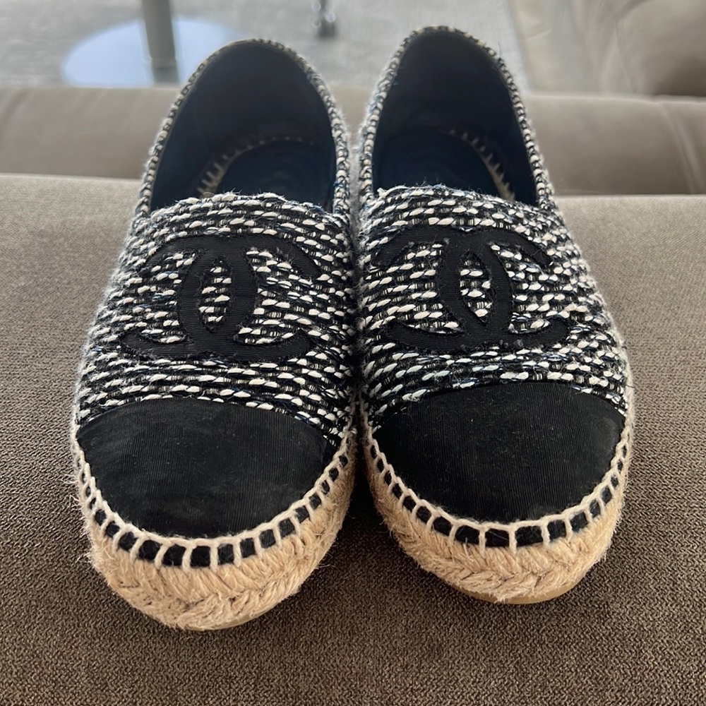 Chanel Tweed Grosgrain CC Espadrilles